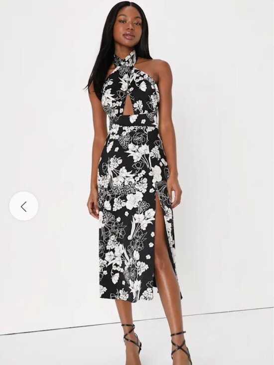 Lulus Dresses & Skirts - Lulus Capture Your Attention Black Floral Satin Halter Midi Dress NWT